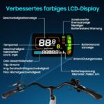 26T1 Electric Bicycle 26 Inch E-Bike, 36 V 18.2 Ah Removable Battery, 250 W Motor, LCD Display, 7 Speed, Range 90-130 km, 25 km/h, IPX5 Waterproof for Adults