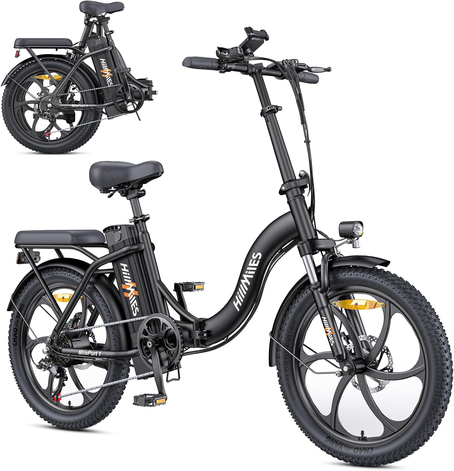 71UFFj5_t2L._AC_SL1500 MilePort 1 Electric Bicycle for Adults, 250 W Folding Electric Bicycle with 36 V 13 Ah Removable Battery, Speed 25 km/h and Range 100 Km, 20 x 3.0 Inch Fat Tyres E-Bikes for City Commuters