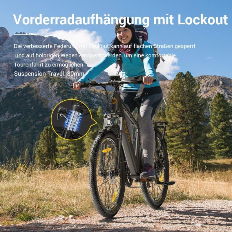 Eleglide E-Bike, T1 Electric Bicycle 27.5 Inch Trekking Electric City Bike with 13Ah Battery, 100 km Long Range, 250 W Motor, Shimano 7 Speed Electric Mountain Bike for Men and Women, Double Disc