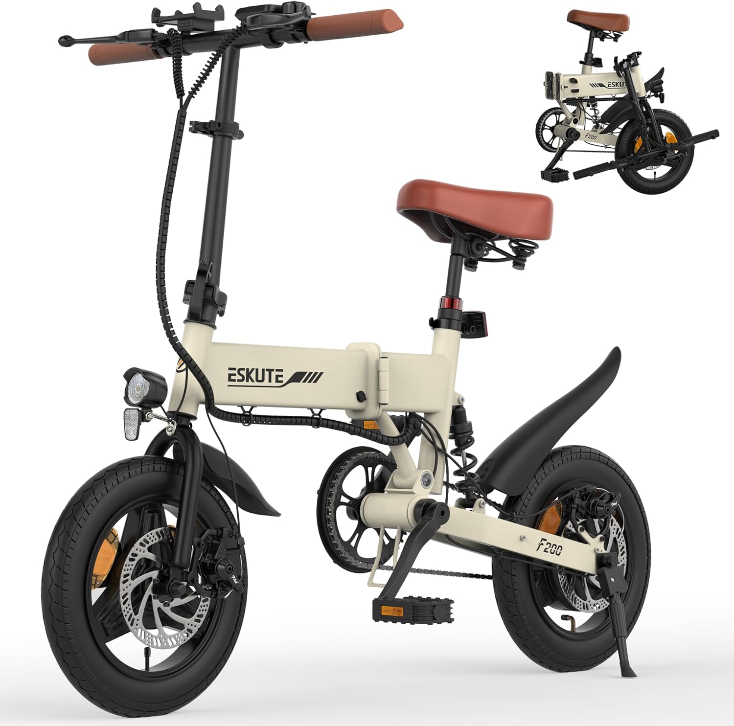 71iwqWBR3TL._AC_SL1500 ESKUTE E Bike Herren F200, 14 Zoll Klapprad Elektrofahrrad, 36V 7.8Ah Akku Lange Reichweite bis 35-50KM, Mini Faltbike mit Handyhalterung & USB-Ladeanschluss, E-Mountainbike