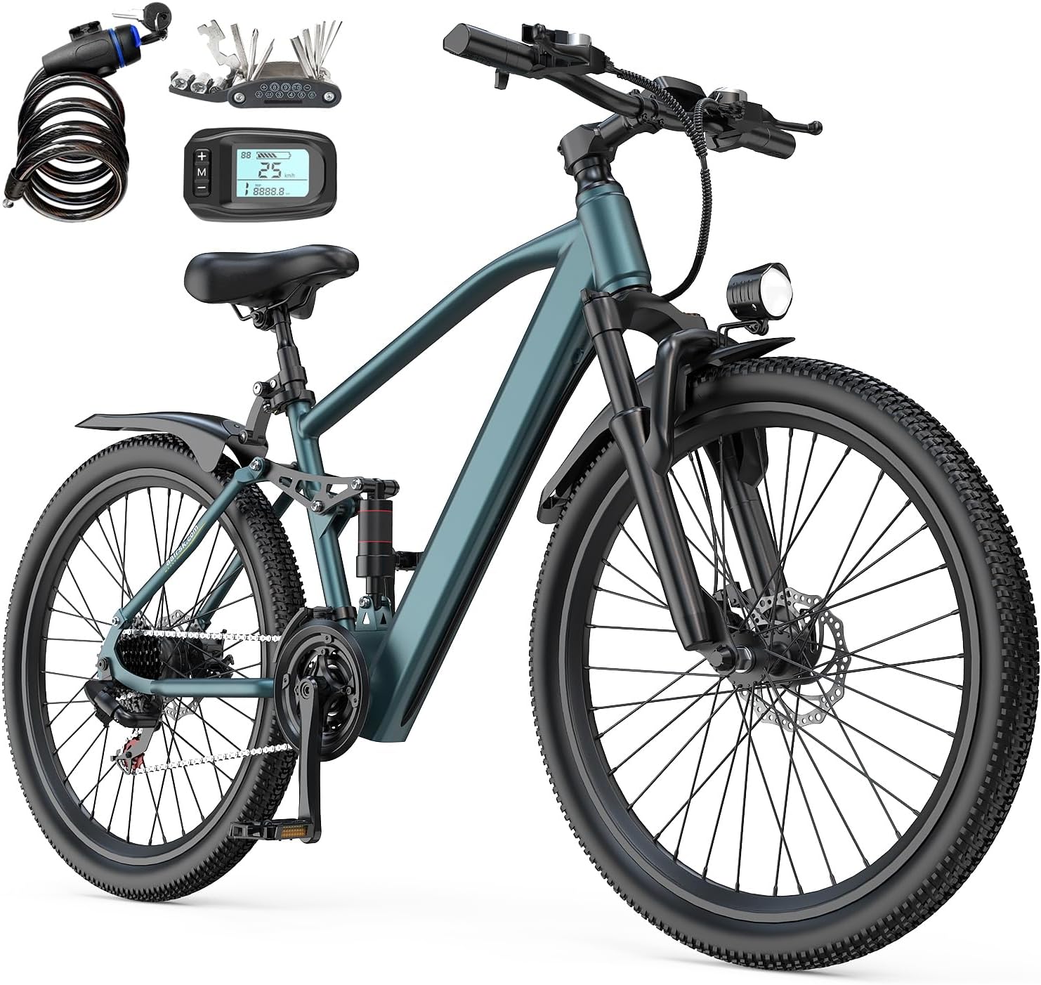 71knGFLeyWL._AC_SL1500 E-Bike 26 Inch with 21 Speed Gears 250 W Motor 13 Ah Battery Top Speed 25 km/h High Carbon Steel Frame LCD Display City Electric Bicycle