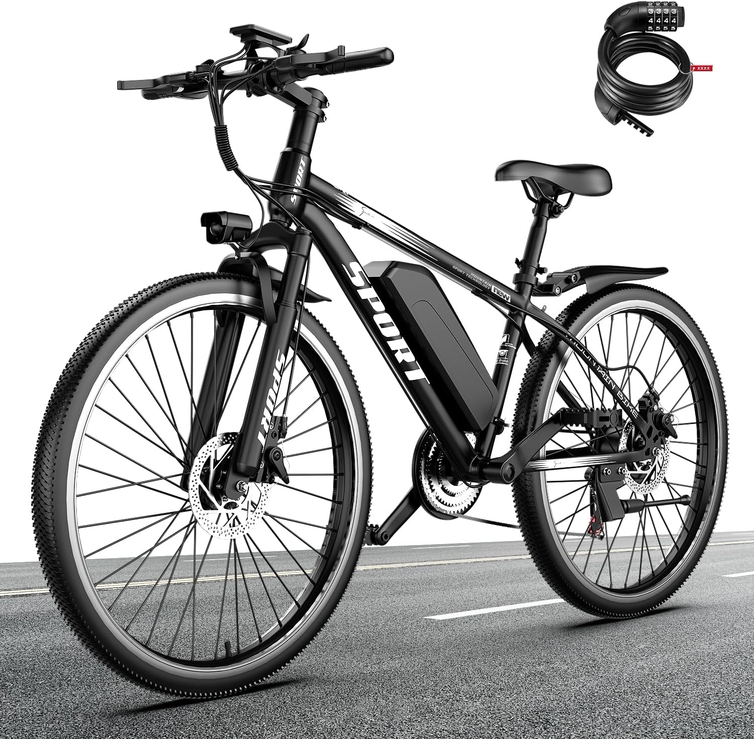 81WvkbqeHFL._AC_SL1500 ASKGO E Bike, 26 Inch E-Bike Men Women with Pair of Disc Brakes, 48 V 10 Ah Battery, 80 km Range, Off-Road E-Mountain Bike, 7 Gears Electric Bicycle for Mountains and Commuting, Multifunctional