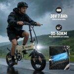 ESKUTE E Bike Herren F200, 14 Zoll Klapprad Elektrofahrrad, 36V 7.8Ah Akku Lange Reichweite bis 35-50KM, Mini Faltbike mit Handyhalterung & USB-Ladeanschluss, E-Mountainbike